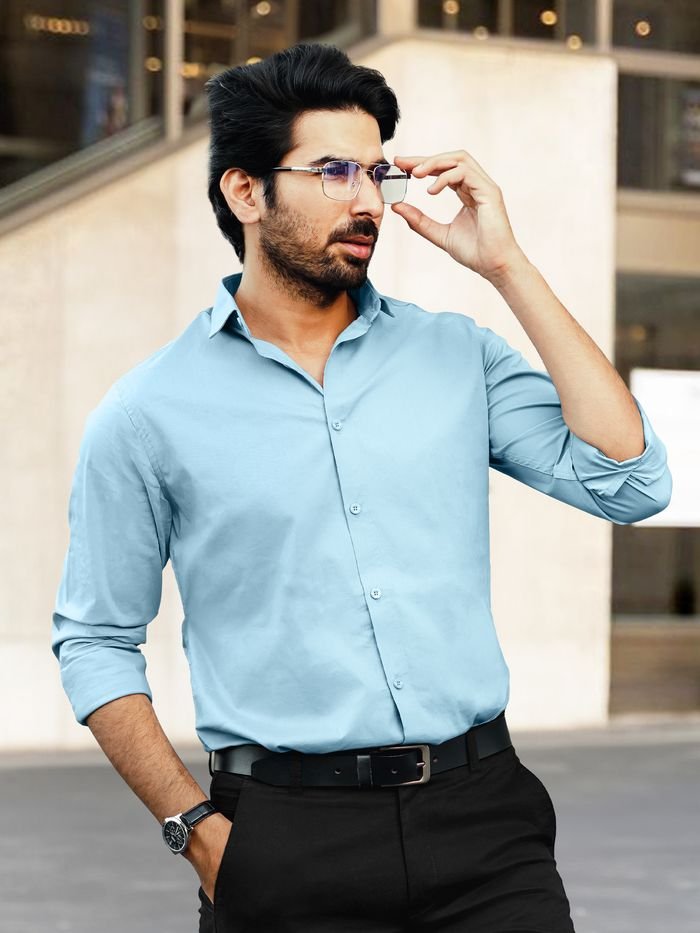 Blue cotton mens shirt